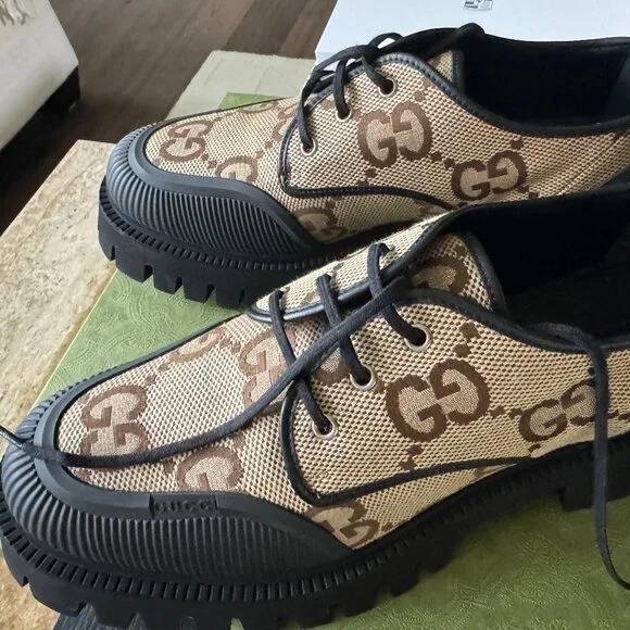 New Gucci Maxi GG Supreme Canvas Men Lace-Up Shoes - Picture 9 of 12